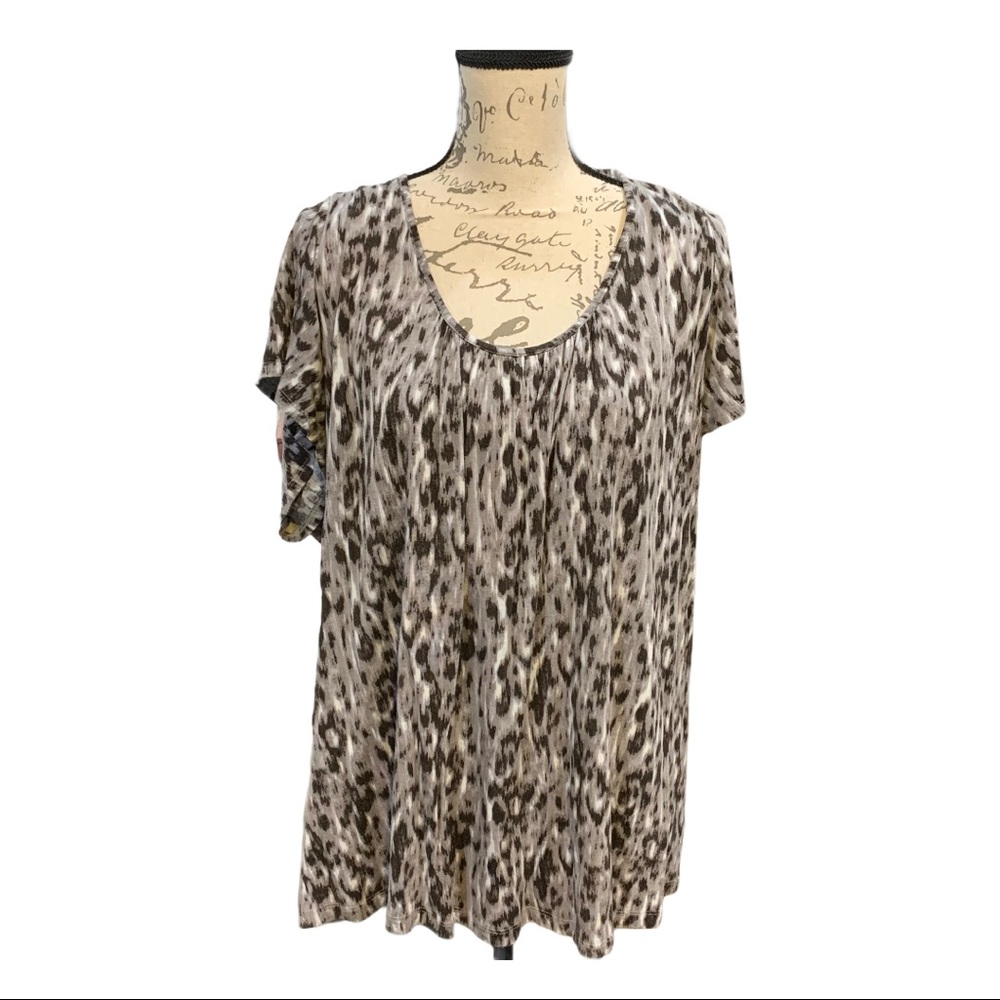 Elena Solano Gray/White Scoop Short Sleeve Top 3X